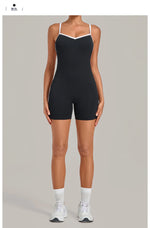 New Tight One-piece Yoga Suit Women Color Contrast Splicing Hollow Back Cross Sports Jumpsuit Outwear Slimming Fitness Bodysuits