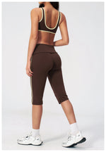 Summer Color Blocked Yoga Sets Women Slim Sports Bra High Waist Pants Fitness Suits Outwear Gym Running Push Up Workout Clothes