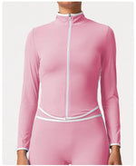 Women's Yoga Top Color-Block Zipper Stand Collar Bare Jacket Autumn Winter Outerwear Running Fitness Long Sleeve Coat