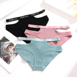3Pcs Sexy Cotton Double Letter Belt Briefs Women's Panties Hollow Out Intimate Underpants Solid Color Fashion Underwear S-XL