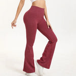 STOUREG Flared Yoga Pants for Women, High Waisted Ribbed Bootcut Leggings, Solid Color Seamless Fitness Trousers