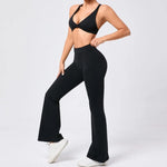 Women's Seamless Yoga Sets Brushed Fabric Flared Hip-Lifting Pants Cross Beauty Back Bra Suits Gym Workout Fitness Training Sets
