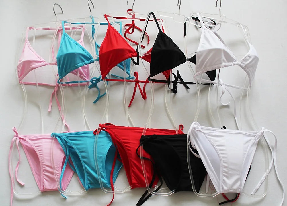 Summer Beach Bandage Bikini Sets Womens Sexy Swimwear Micro Bikini Set Tie Side G-String Thong Beachwear Swimsuit Bathing Suits