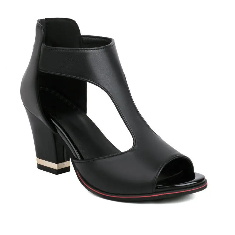 Fish Mouth High Heel Shoes Women's Summer Thick Heel Sandals Waterproof Platform Thick Sole Sexy Slim Back Zipper Hollow
