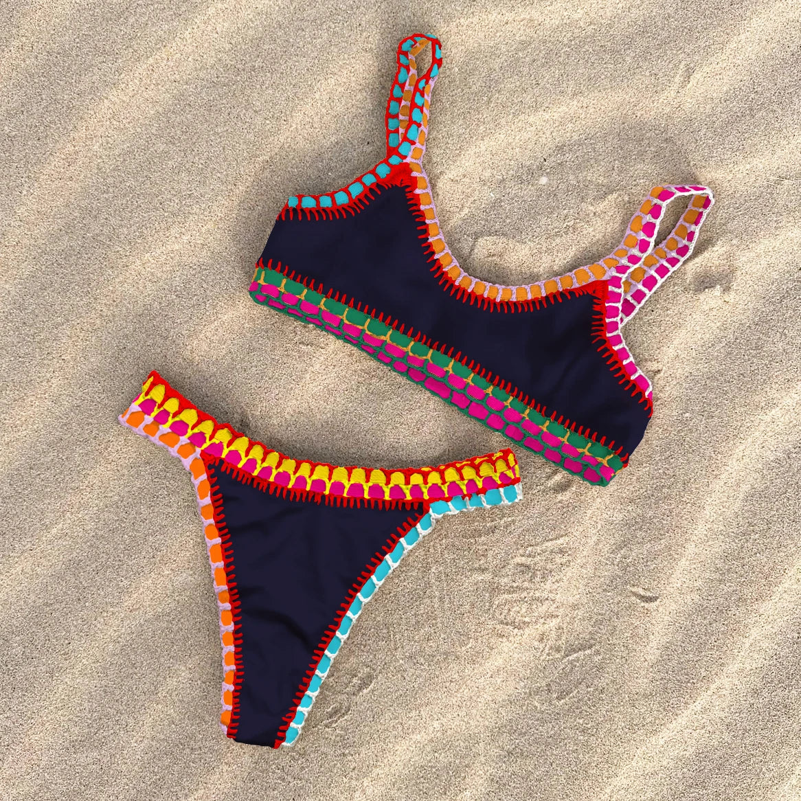 Pink Crochet Bikini 2025 Sexy Women Swimsuit Female Swimwear Micro Bikini Set Bandeau Swimming Suit Beachwear Brazilian Biquini