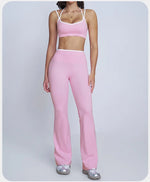 Tight Naked Yoga Shorts Suit Women Double Strap Sports Bra High Waist Flare Leggings Fitness Suit Gym Running Workout Clothes