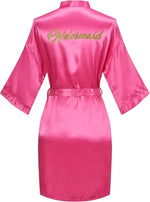 Rose Gold Satin Team Bride Bridesmaid Robe Wedding Bathrobe Gown Women Dressing Sleepwear Mother Maid of Honor Kimono
