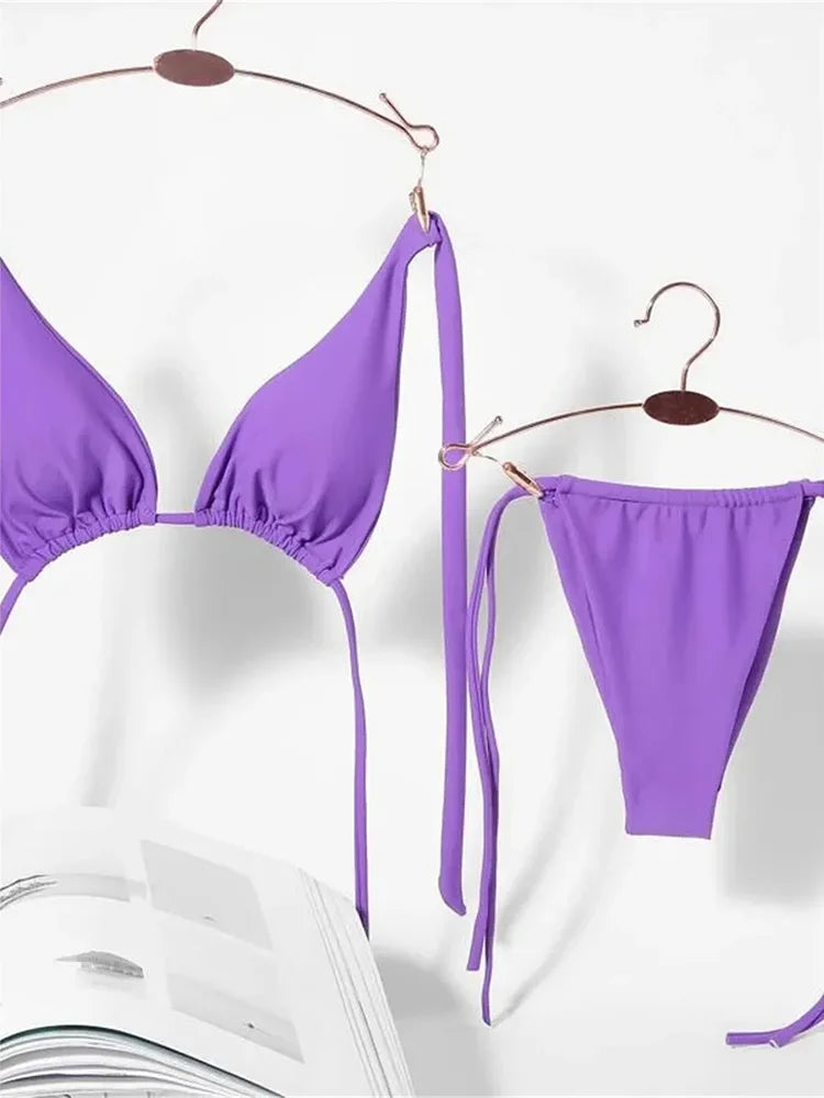 Sexy 12 Color Halter Mini Micro Thong Bikini Female Swimsuit Women Swimwear Two-pieces Bikini set Bather Bathing Suit Swim Lady