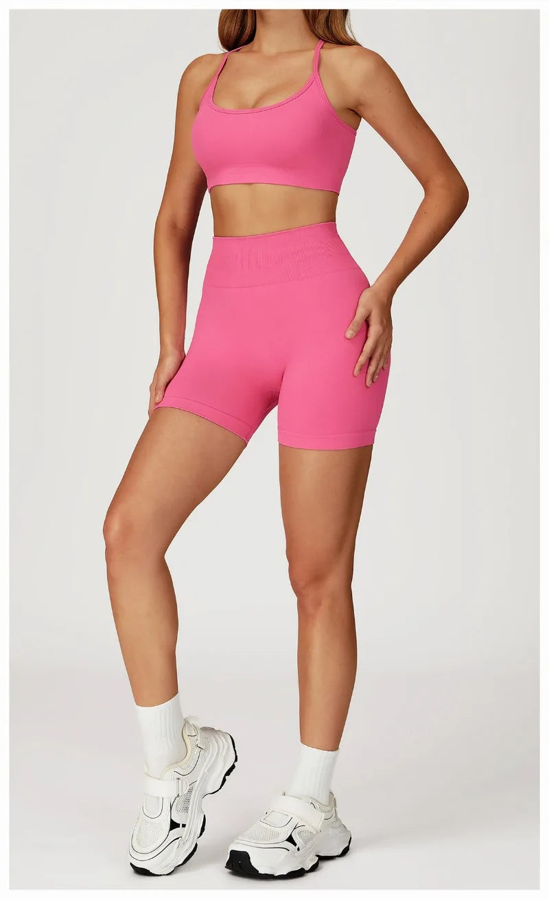 Women's Seamless Yoga Set Quick Drying Slim Fit High-end Feeling Exposed Feeling Set Outdoor Sports and Running Fitness Set