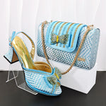 Doershow Italian Shoes And Bag Sets For Evening Party With Stones Italian Leather Handbags Match Bags! HB1-1