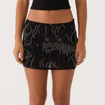 Women Sequin Mini Skirts Beaded Flower Y2k Pearl Embellished Low Rise Mini Bodycon Skirt Glitter Short Skirts Summer Streetwear