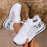 2026 Hollow Out Breathable Sneakers Women Plus Size Printed Thick Sole Walking Shoes Woman Comfortable Knitted Flats Female
