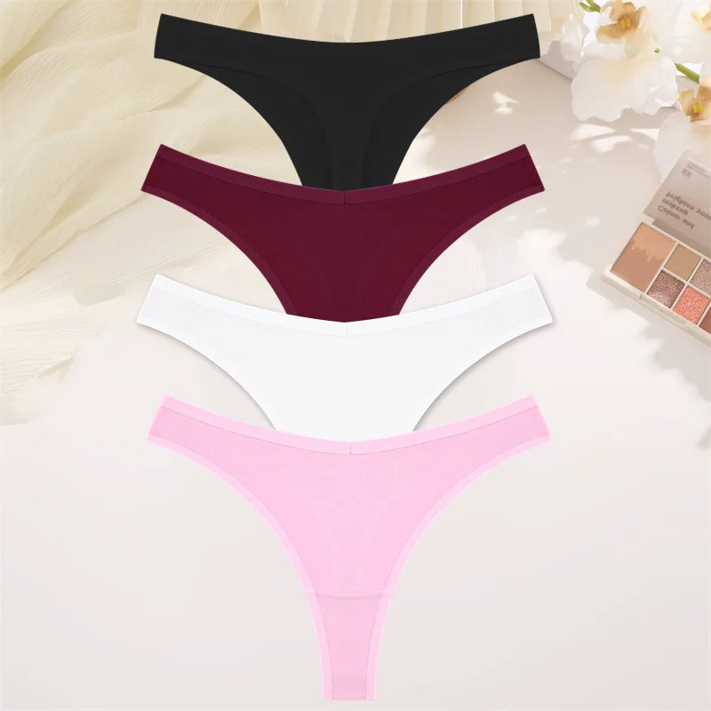4PCS Women Seamless Thong Cotton Thin Strap Low Waist High Flexibility Panties Sexy Underwear Ladies Briefs T-back Soft Women