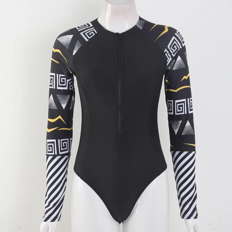 2026 Surfing Sport Swimsuit Long Sleeves Women One Piece SwimsuitSwimwear Solid Monokini Bathing Suit Tropical Bodysuit Female