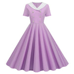 1950s Vintage 50s A-Line Evening Dress Short Sleeves V Neck Button High Waist Dresses Women's Prom Party Midi Dress Vestidos