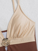 Contrast Color 2026 New Women's One Piece Suit Swimwear Sexy Strappy Backless Swimsuit Rhinestone Push Up High Waist Beachwear