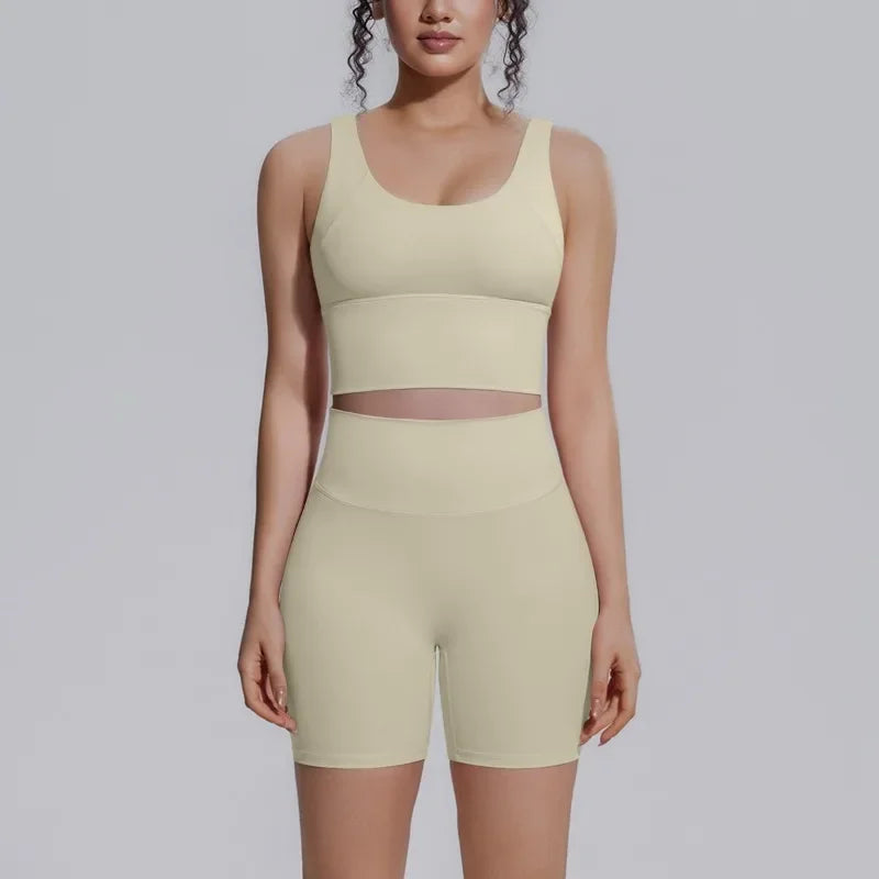 Women's Yoga Set Sports Running Fitness Beautiful Back Vest Hip Lifting Slim-Fit High Waist Shorts Training Gym Workout Suits