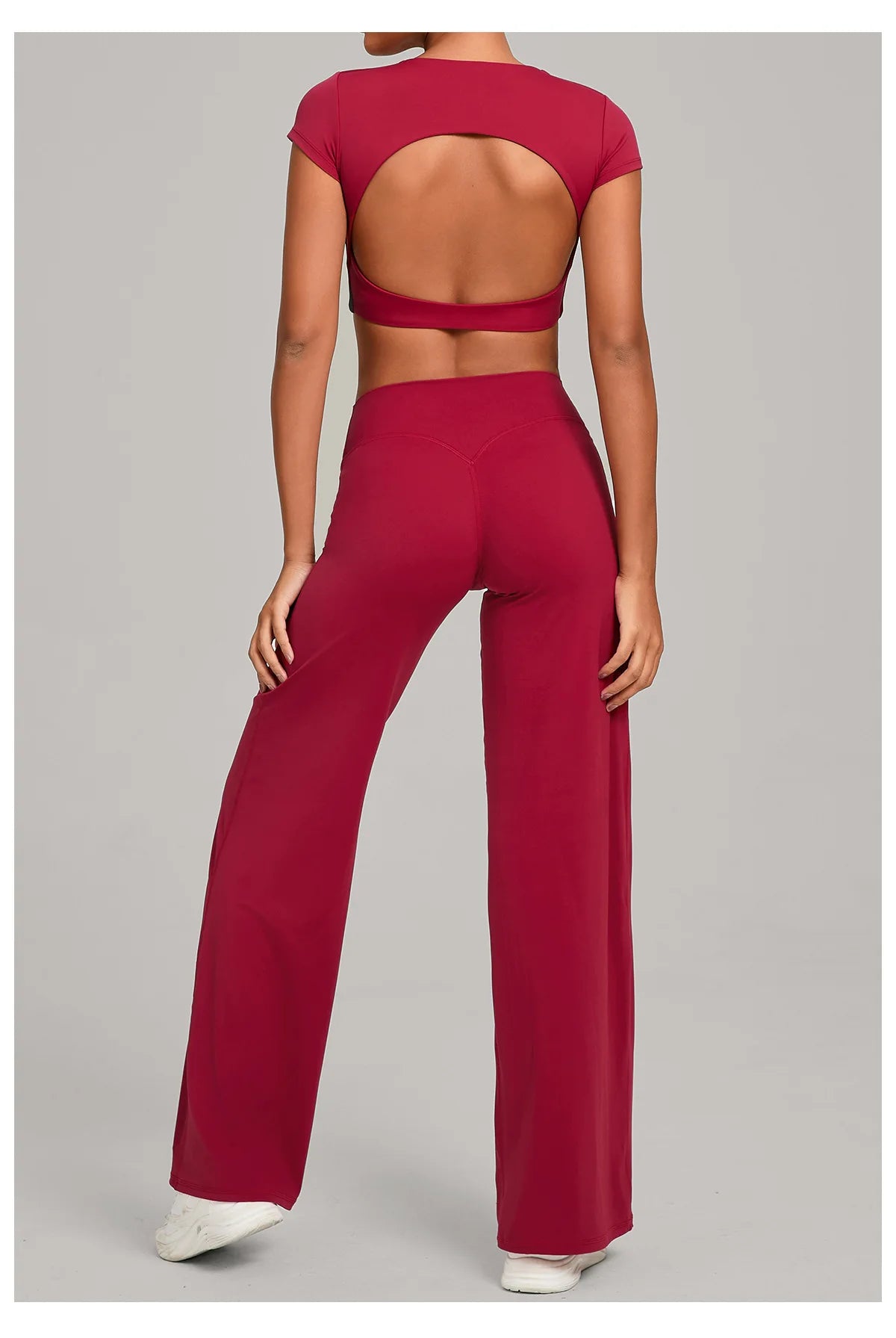 Women's Tracksuit Yoga Sets Back Hollow Out Short Sleeve Sports Shirts High Waist Straight Leg Pants Gym Running Fitness Suits