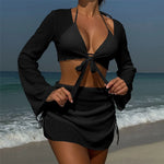 9 Colors New Long Sleeve With Skirt Bikini Female Swimsuit Women Swimwear Four-pieces Bikini set Bather Bathing Suit Swim V6358P
