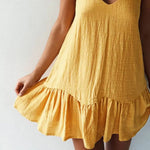 V Neck Summer Dress for Dating Women Dress Solid Color Flounce Edge Spaghetti Strap Women Party Dresses