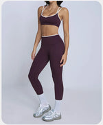 Tight Naked Yoga Shorts Suit Women Double Strap Sports Bra High Waist Flare Leggings Fitness Suit Gym Running Workout Clothes