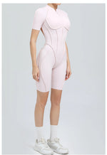 Summer Zipper Workout Jumpsuit Sports Overalls Women Running Fitness Short Sleeve Yoga Bodysuit