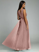 Elegant Solid Color Fine Sparkle Party Dresses Women Temperament V-neck Leace-up Mesh Slit Long Dress Evening Vestidos Female