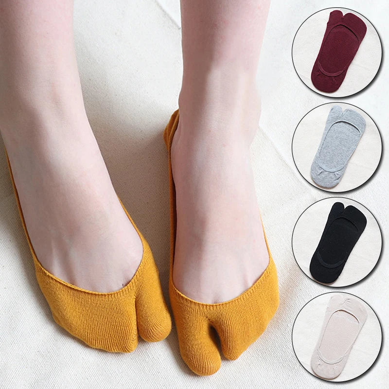 Summer Thin Non-slip Invisible Low Cut Boat Sock for Women Two Finger Socks Solid Breathable Cotton Tabi Socks Comfortable