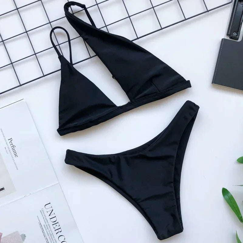 2026 Asymmetric One Shoulder Bikini Women Swimsuit Female Swimwear Two Pieces Bikini Set Hollow Out Bathing Suit Swim Beachwear