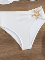 Sexy White Starfish Bikinis Sets 2025 Women Pleate Push Up High Waist Swimsuit Summer Bathing Suit Holiday Two Piece Swimwear