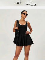 Naked Breathable Tennis Dresses with Built-in Pocket Shorts Women Color Contrast Hollow Out Backless Sports Golf Pleate Dress