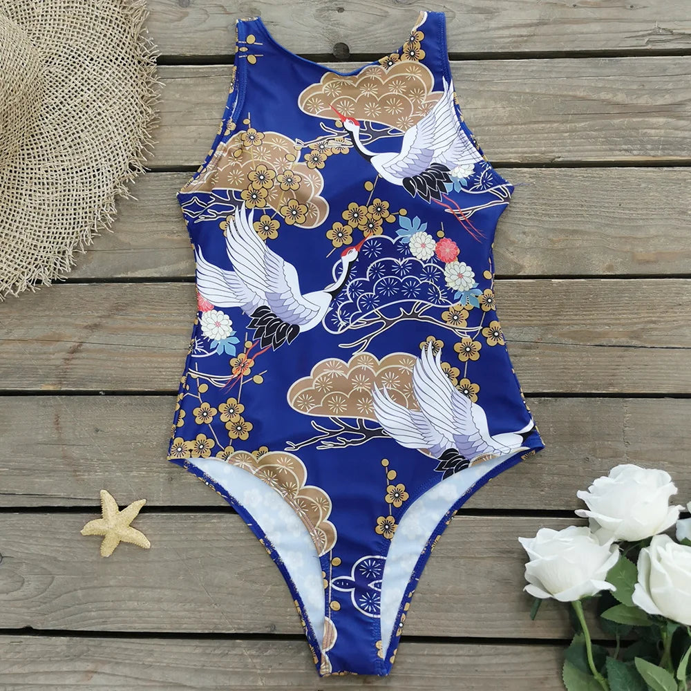 Striped Women One Piece Swimsuit High Quality Swimwear Printed Push Up Monokini Summer Bathing Suit Tropical Bodysuit Female
