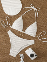 Triangle Halter String Bikinis 2026 Women Sexy Swimsuit Solid Ring Linked Swimwear Female Bathers Bathing Swimming Swim Suit