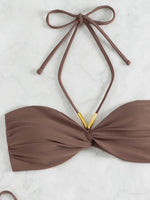 XS - L Halter Wrinkled Bandeau Bikini Women Swimsuit Female Swimwear Two-pieces Bikini Set High Leg Cut Bather Bathing Suit Swim