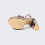 Gold Size35-42 Sandals Women's Thick Heel Square Head Buckle Waterproof Table Open Toe Hollow Word with High Heel Sandals