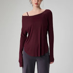 Women's yoga sports T-shirt, Modal ribbed yoga long sleeved outdoor sports loose top slimming yoga T-shirt cover