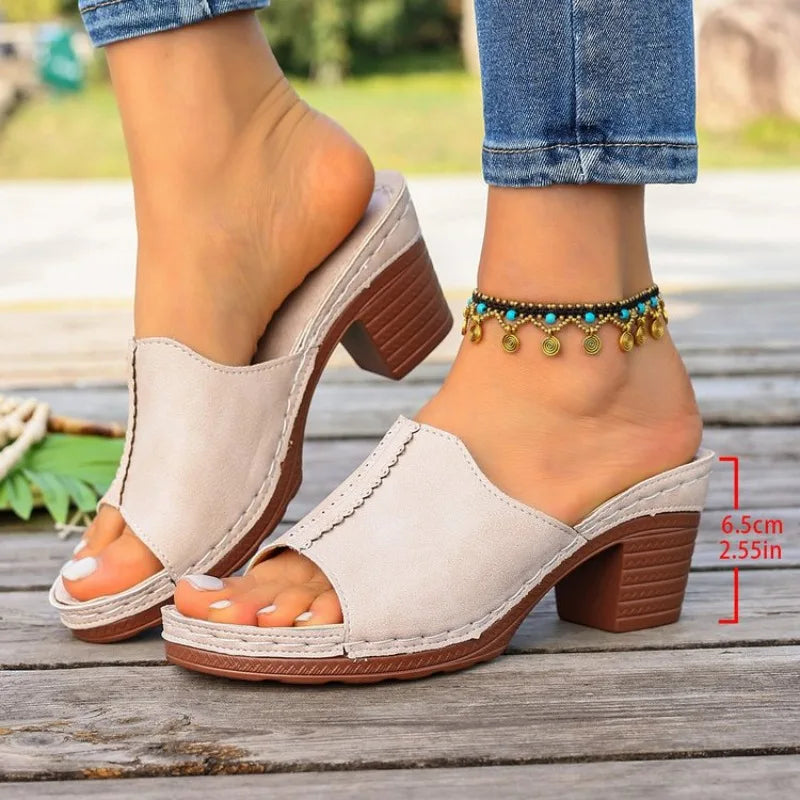 New Round Headed Sexy Elegant Comfortable Casual Slippers Fashionable Fish Mouth Temperament High-heeled