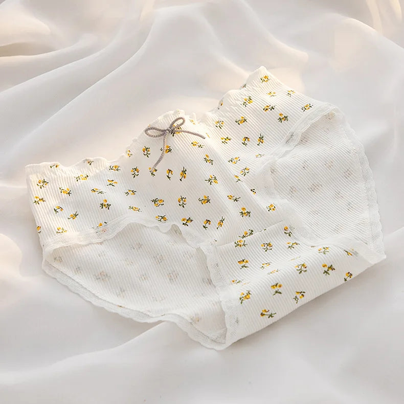 1 Pack Women Ultra-Soft Cotton Briefs Ditsy Floral Gingham Panties Ladies Sexy Lingerie Breathable Mid Rise Underwear M-4XL