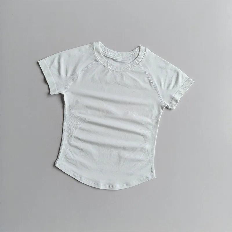 Women's Quick-Drying Short-Sleeved Yoga Sports T-Shirt Summer Outdoor Fitness Running Gym Training Wear Comfortable Breathable G