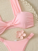 Strappy Bandeau Thong Bikinis 2026 Women Sexy Swimsuit Solid Brazilian Swimwear Female Bathers Bathing Swimming Swim Suit