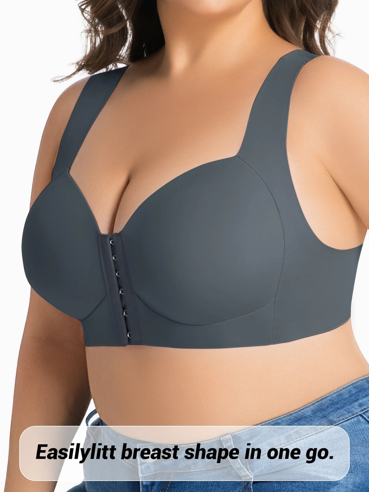 Women's Bra Plus Size Wireless Front Closure Seamless U-Back Fixed Cup Breathable Lingerie