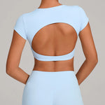 No Padded Women's Yoga T-shirt Short Sleeves Bra Backless Fitness Top Beautiful Back Gym Clothes Form-fitting Running Tee