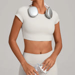 No Padded Women's Yoga T-shirt Short Sleeves Bra Backless Fitness Top Beautiful Back Gym Clothes Form-fitting Running Tee