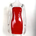 Glossy Leather Tube Top Mini Dress Women Fashion Sexy Backless Package Hip Slim Sleeveless Short Dresses Hot Girl Streetwear