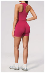 Seamless Gym Yoga Sets Women Breathable I-shaped Shock-absorbing Slim Sports Tank Top High Waist Shorts Training Fitness Suit