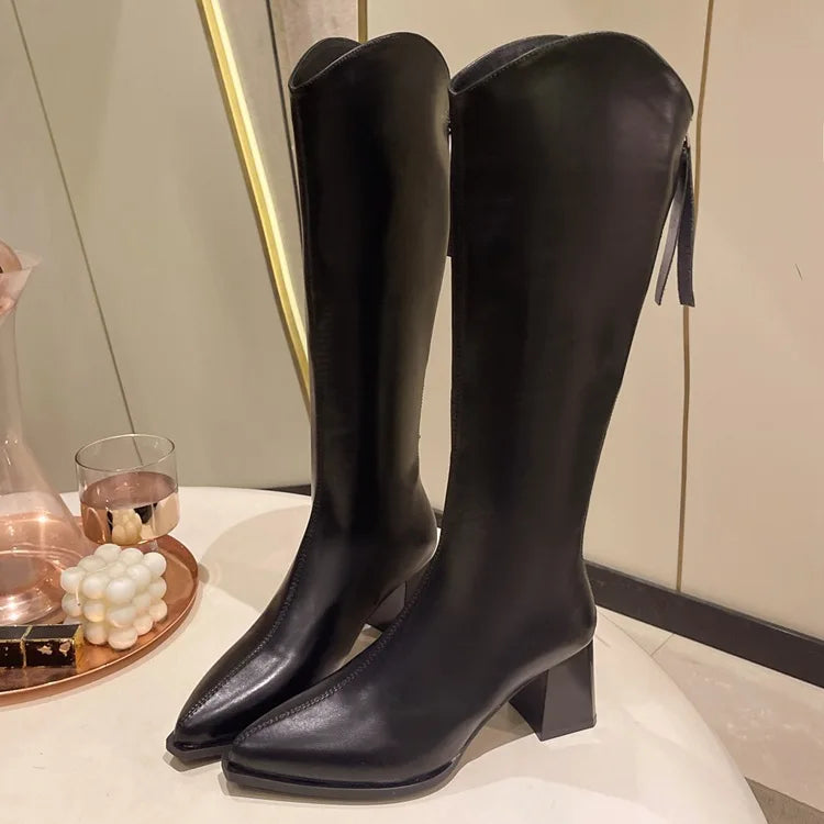 Pointed Toe Women High Boots Fashion Side Zippers Long Booties Ladies Elegant Party High Heel Shoes Winter Women's Footwear