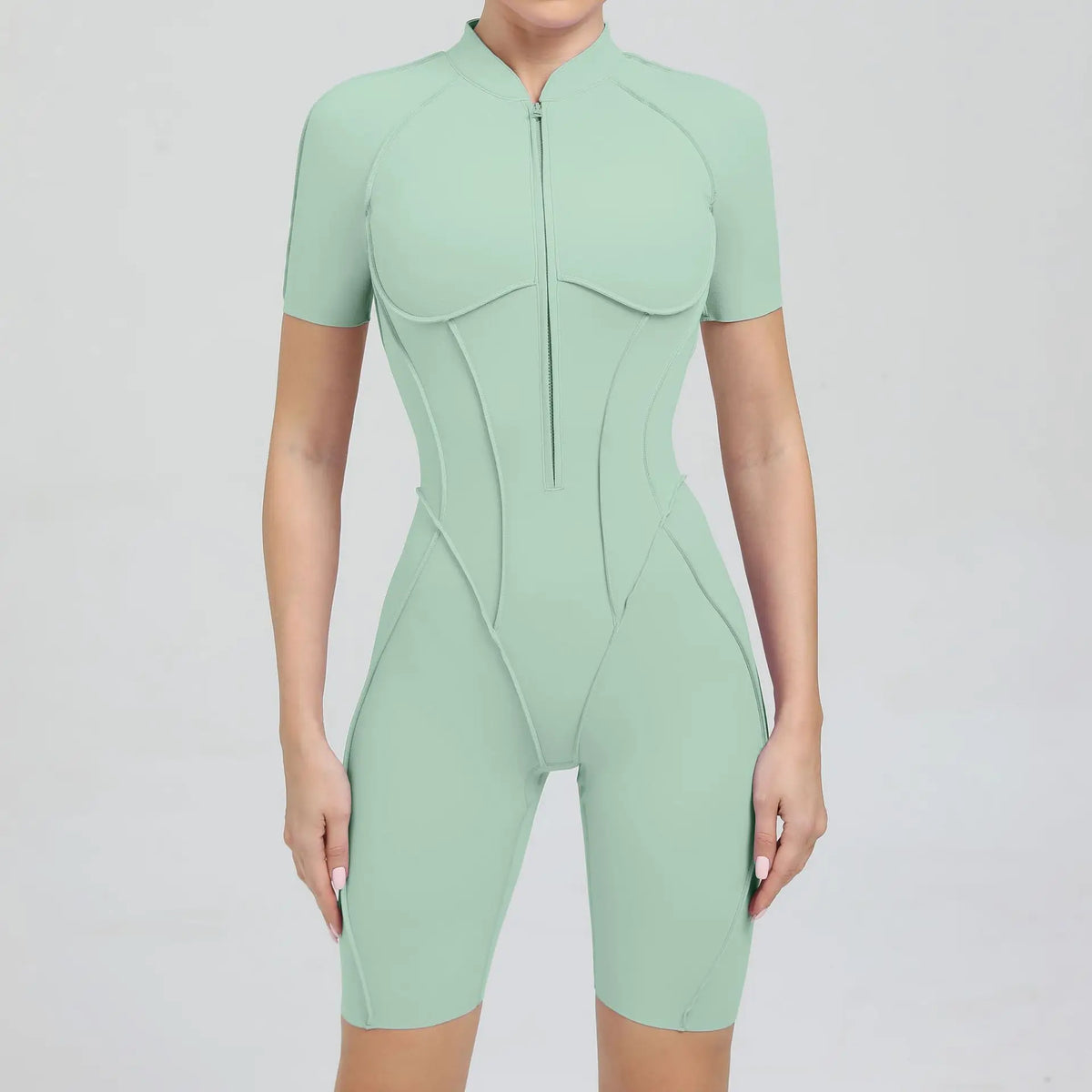 Summer Zipper Short Sleeve Yoga Jumpsuit Women Outerwear Sports Fitness Hip-lifting Backless One-piece Workout Gym Tracksutis