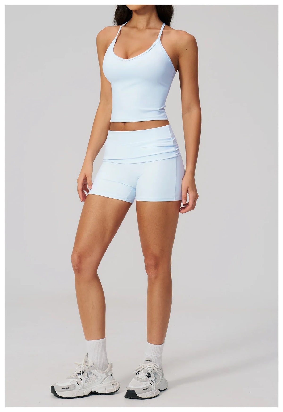 Summer 2Pcs Yoga Sets Women Camisole Slimming Sports Tank Top Pleate High Waist Shorts Fitness Suit Gym Running Excersize Wear