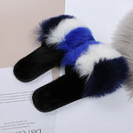 Mix Color Faux Fur Cotton Slippers for Women Open Toe Non Slip Plush Slippers Woman 2025 Lightweight Indoor Flats Slides Mujer