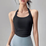 Women's Shock-Absorbing Yoga Sports Bra Neck Hanging Pleated Design Fitness Training Pilates Outdoor Vest Gathered Comfortable